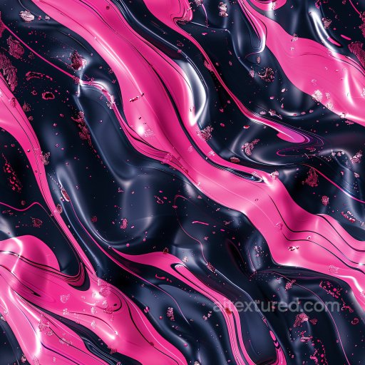 Seamless 3D PBR Glossy Black and Pink Abstract Fluid Texture with Reflective Highlights texture preview