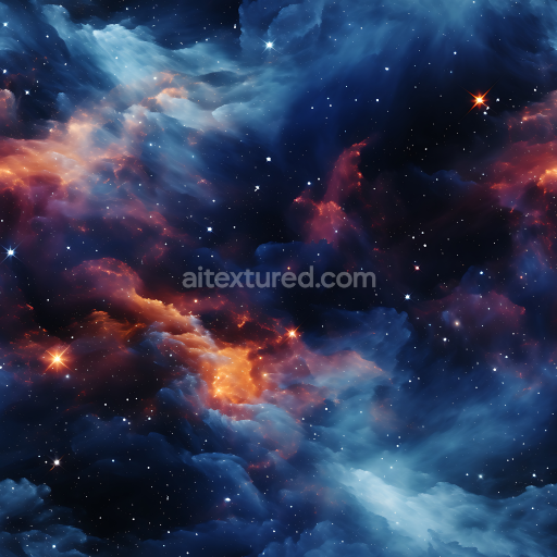 Seamless 3D Space PBR Texture Featuring Vibrant Nebula Clouds and Starfield