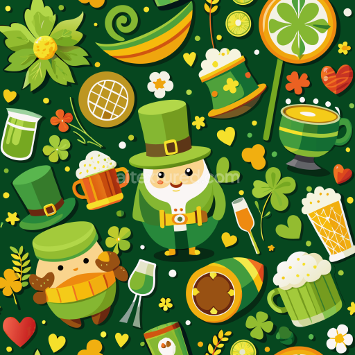 Seamless 3D PBR Digital Paper Texture Featuring St Patrick Themed Cartoon Icons
