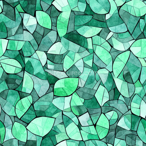 Seamless 3D PBR Mosaic Texture Featuring Stylized Green Leaf Tiles texture preview