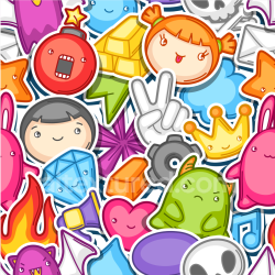 seamless Seamless 3D PBR Texture of Colorful Playful Cartoon Stickers with Cute Characters texture 8k free download PBR