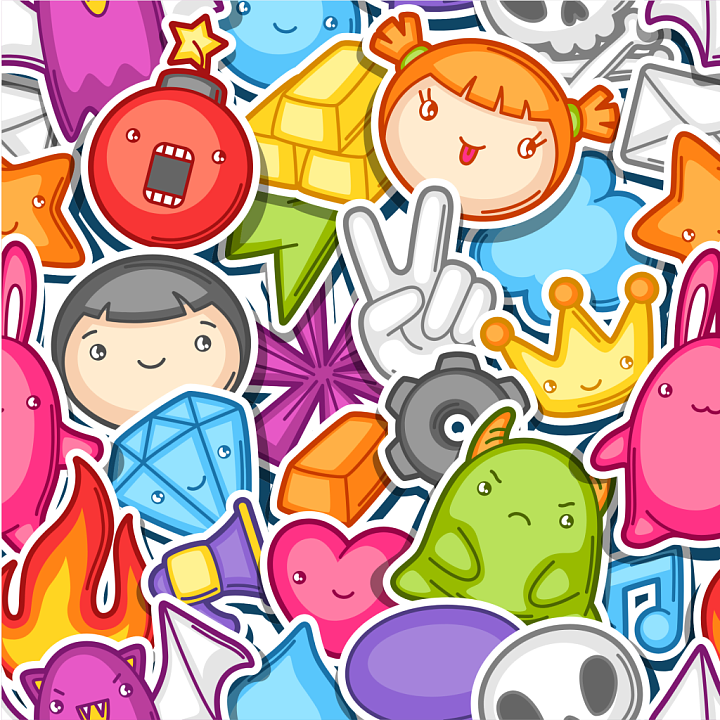 Baby Boy of Colorful Playful Cartoon Stickers with Cute Characters seamless PBR texture preview