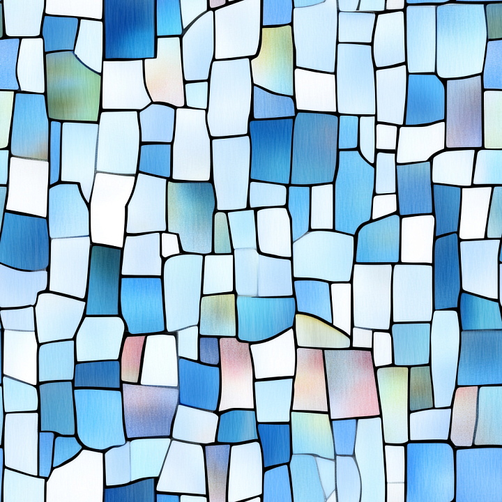 Blue Stained Glass Mosaic with Irregular Tiles seamless PBR texture preview