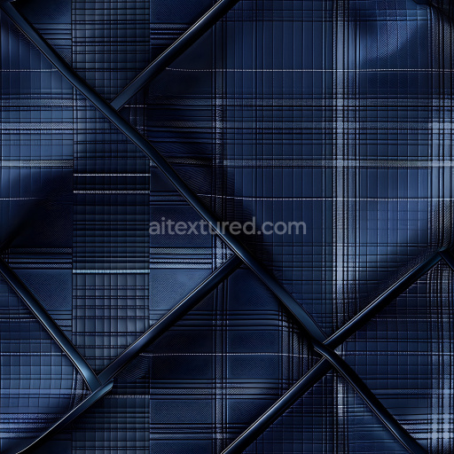 Seamless 3D Dark Blue Metal Plaid Panels PBR Texture with Geometric Grid