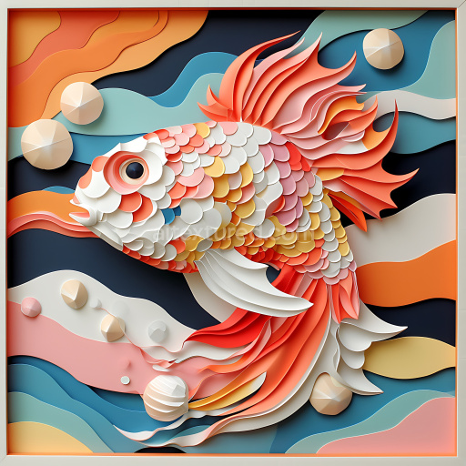 Seamless 3D PBR Texture Featuring Stylized Colorful Fish Scales and Flowing Fins