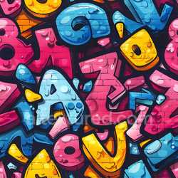 seamless Seamless 3D PBR Texture Featuring Colorful Graffiti Letters on Brick Wall texture 8k free download PBR
