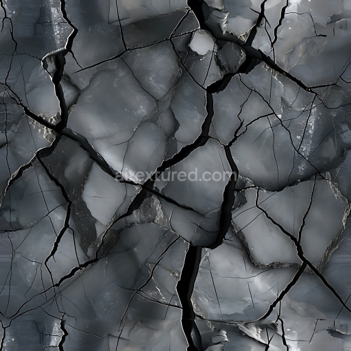 Seamless 3D Cracked Dark Stone PBR Texture with Deep Fractures and Rough Surface