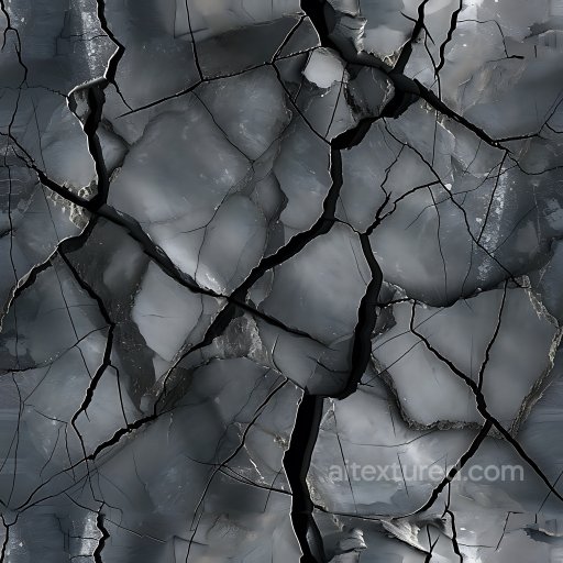 Cracked Dark Stone PBR Texture with Deep Fractures and Rough Surface seamless Cracked & Holes PBR texture