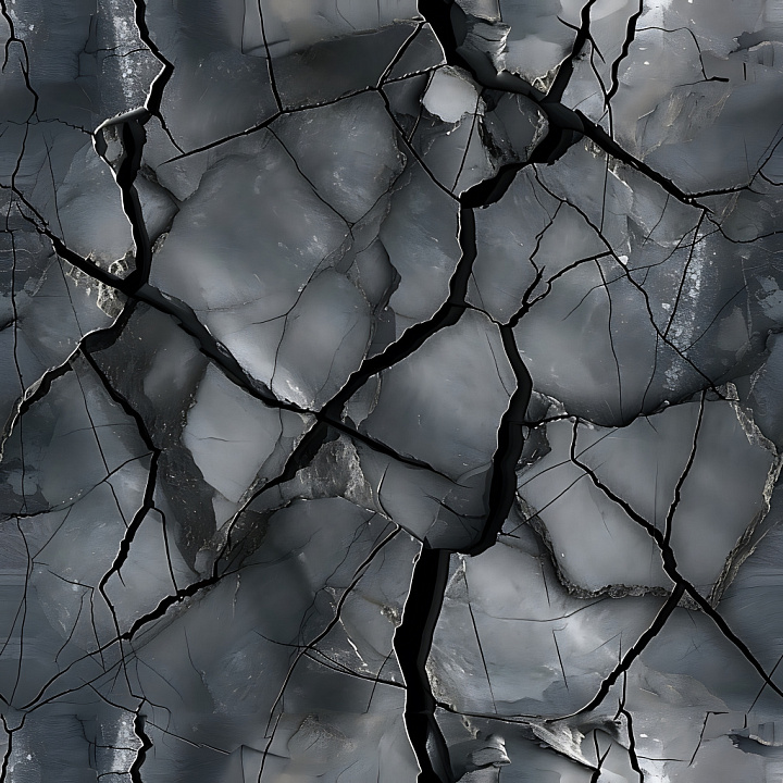 Cracked Dark Stone with Deep Fractures and Rough Surface seamless PBR texture preview