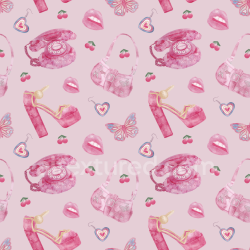 seamless Seamless 3D PBR Texture with Pink Cute Accessories and Motifs texture 8k free download PBR