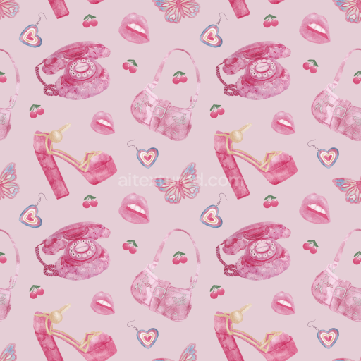 Seamless 3D PBR Texture with Pink Cute Accessories and Motifs