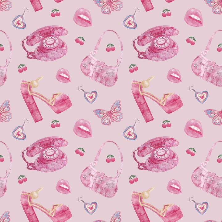 with Pink Cute Accessories and Motifs seamless PBR texture preview