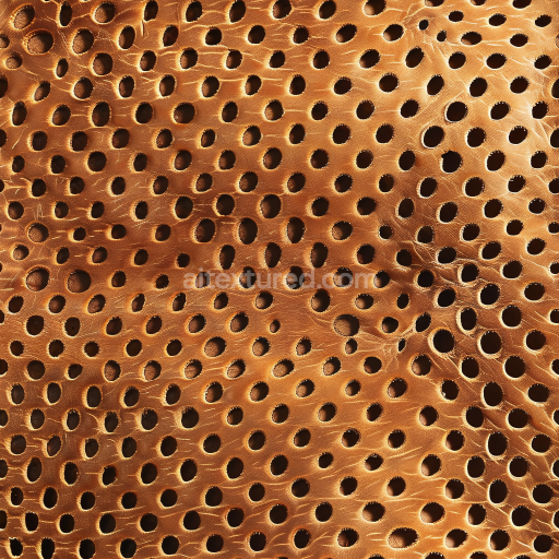 Seamless 3D PBR Perforated Cognac Leather Texture with Distinctive Grain and Soft Wrinkles