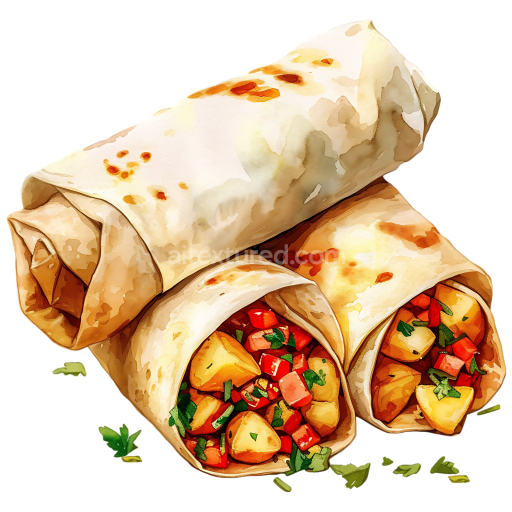 Delicious Breakfast Burritos with Potatoes and Fresh Salsa PNG Illustration