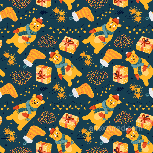 Featuring Cute Winter Bears, Christmas Hats & Gifts seamless All Christmas Digital paper PBR texture