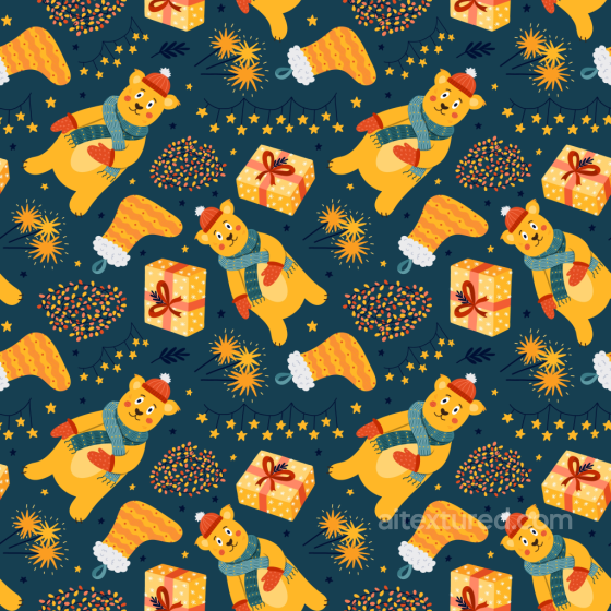 Featuring Cute Winter Bears, Christmas Hats & Gifts All Christmas Digital paper texture preview