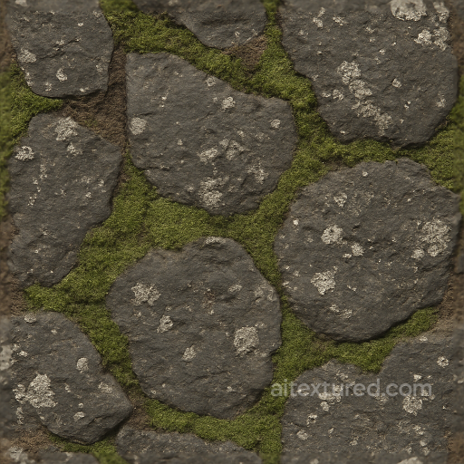 Of Basalt Stone Slabs With Weathered Rock And Moss Carpet seamless Ground surface PBR texture