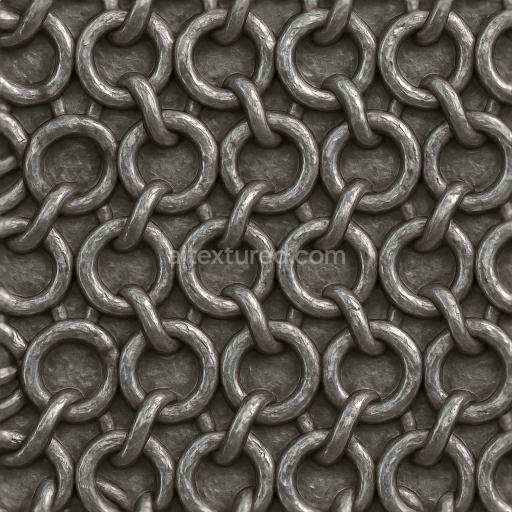 Seamless 3d texture pbr 8k of hammered metal chainmail with large rings