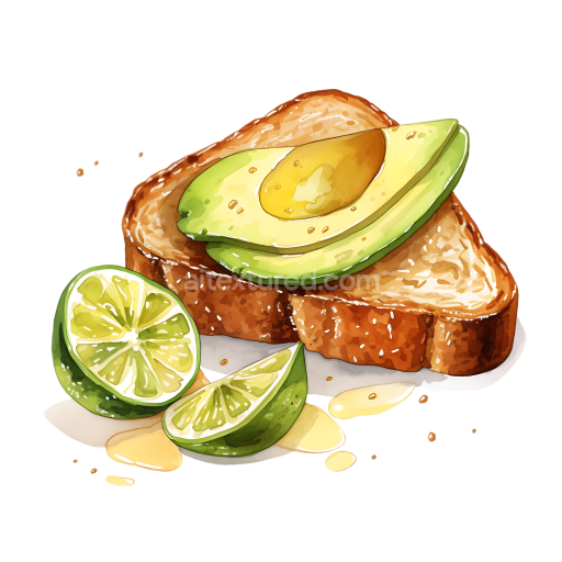 Watercolor Style Gluten-Free Avocado Toast Breakfast with Lime