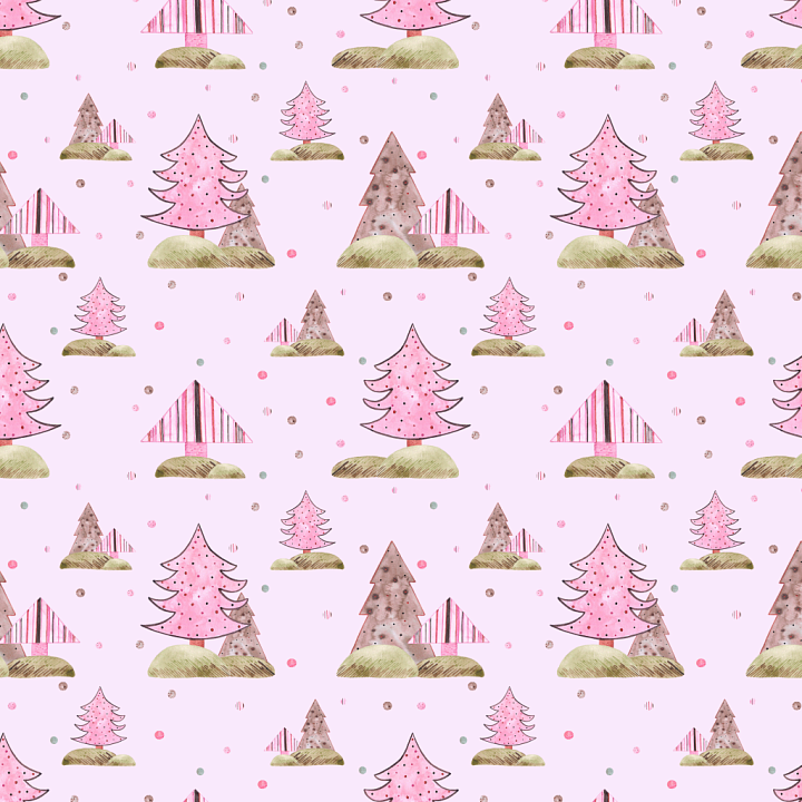 All Christmas Digital paper of Pink Watercolor Christmas Trees on Soft… seamless PBR texture preview