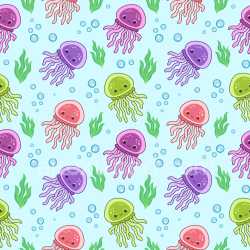 Pattern Bundle - Seamless 3D Pattern PBR Texture with Cute Cartoon Jellyfish and Ocean Motifs texture preview