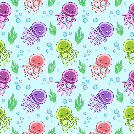 Pattern Bundle - Seamless 3D Pattern PBR Texture with Cute Cartoon Jellyfish and Ocean Motifs texture preview