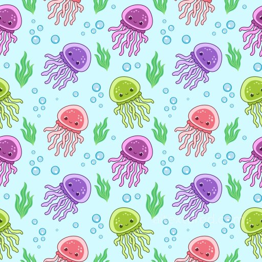 Pattern PBR Texture with Cute Cartoon Jellyfish and Ocean Motifs seamless Pattern Bundle PBR texture