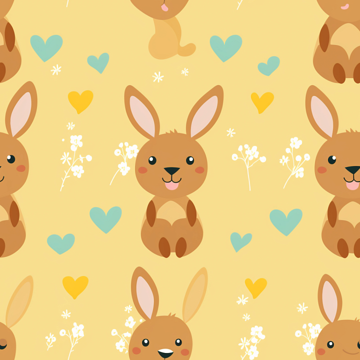 All Easter Digital paper of Cute Easter Bunny with Heart Motifs seamless PBR texture preview