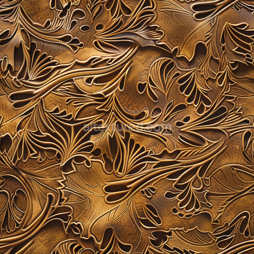 Seamless 3D Embossed Floral Brown Leather PBR Texture with Vintage Detailing
