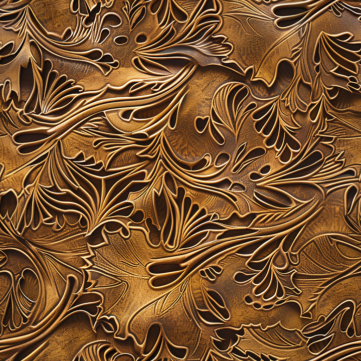 Embossed Floral Brown Leather with Vintage Detailing seamless PBR texture preview