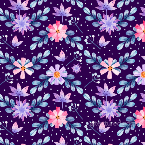 with Watercolor Purple Flower Pattern and Blue Leaves Purple Flower texture preview