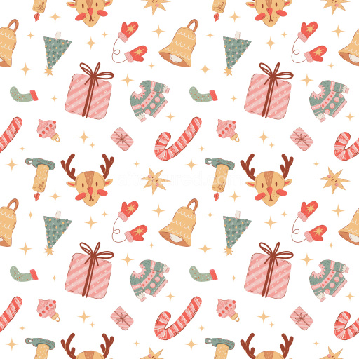 Pattern Bundle - Seamless 3D Pattern PBR Texture Featuring Hand-Drawn Christmas Elements in Soft Colors texture preview