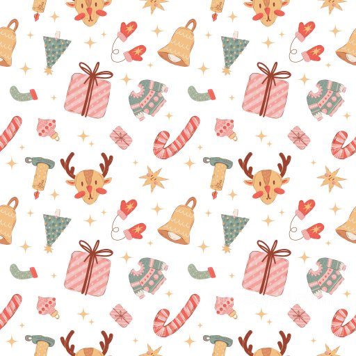 Pattern PBR Texture Featuring Hand-Drawn Christmas Elements in Soft Colors seamless Pattern Bundle PBR texture