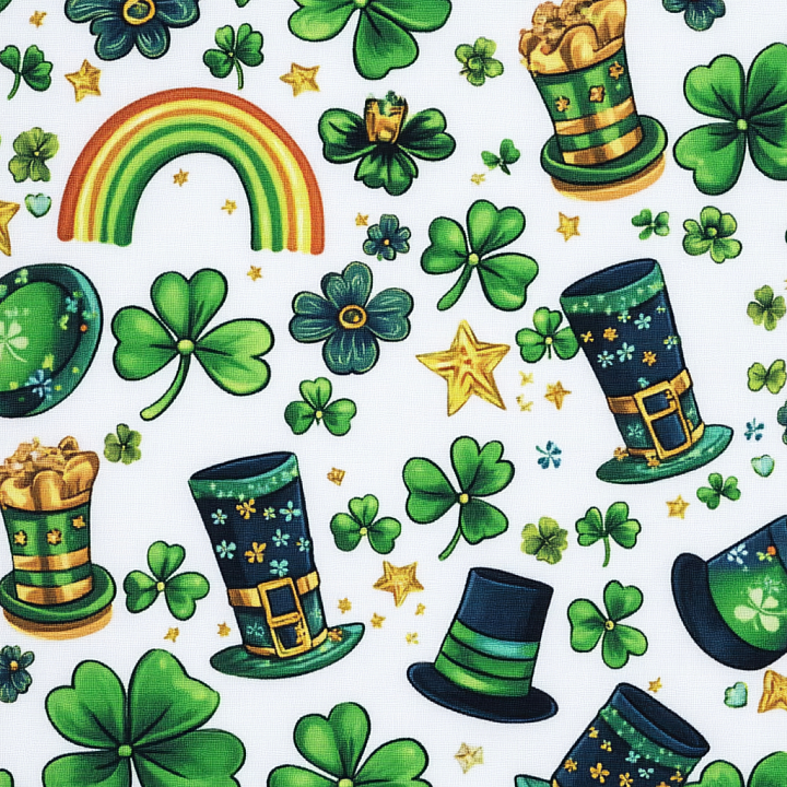 Fabric Featuring St Patrick Symbols and Shamrocks seamless PBR texture preview