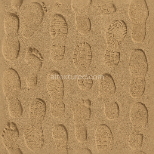 Seamless 3d texture pbr 8k dry sand with human footprints pattern
