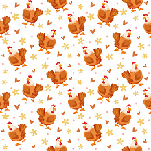 Seamless 3D Pattern PBR Texture Featuring Cartoon Chickens with Floral and Heart Motifs texture preview