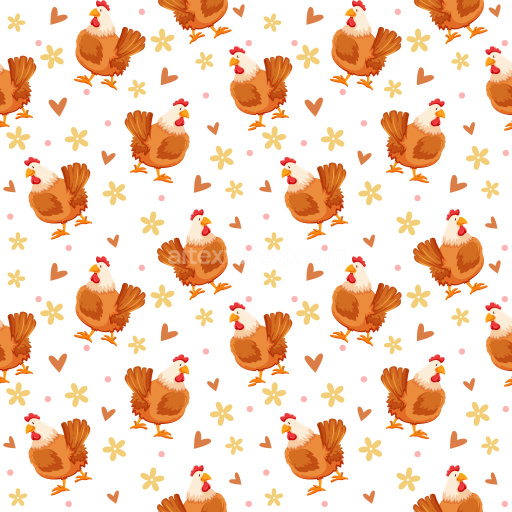 Pattern Bundle - Seamless 3D Pattern PBR Texture Featuring Cartoon Chickens with Floral and Heart Motifs texture preview