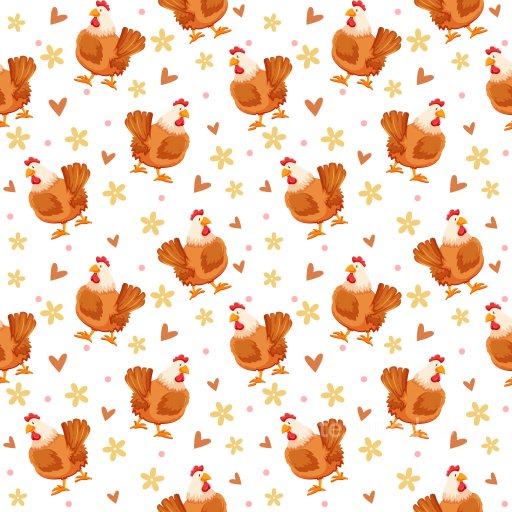 Pattern PBR Texture Featuring Cartoon Chickens with Floral and Heart Motifs seamless Pattern Bundle PBR texture