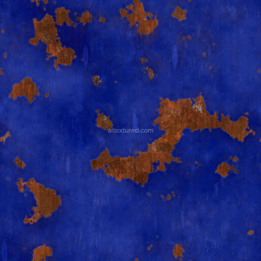 Seamless painted metal texture with blue and rust details