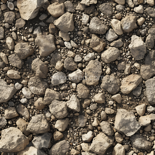 Seamless 3D PBR Rocky Ground Texture Featuring Large Stones and Pebbles in Natural Earth Tones