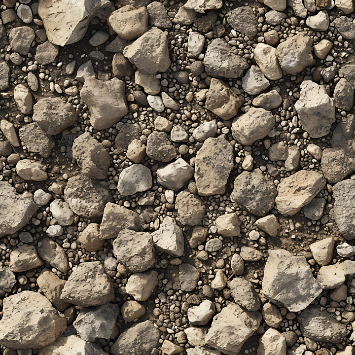 Rocky Ground Featuring Large Stones and Pebbles in Natural Earth Tones seamless PBR texture preview