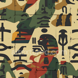 seamless Seamless 3D PBR Camouflage Texture Featuring Egyptian Hieroglyphic Motifs and Earth Tones texture 8k free download PBR