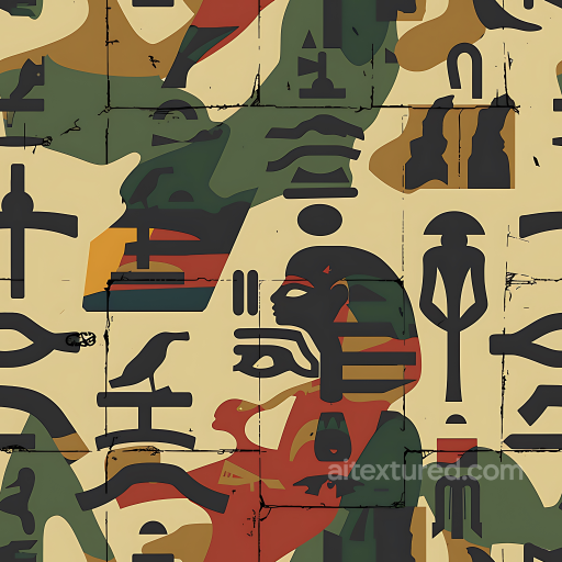 Camouflage Texture Featuring Egyptian Hieroglyphic Motifs and Earth Tones seamless Color Camouflage PBR texture