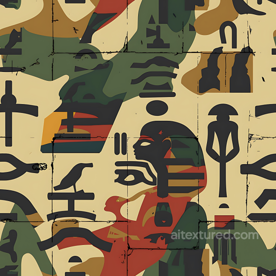 Camouflage Texture Featuring Egyptian Hieroglyphic Motifs and Earth Tones Color Camouflage texture preview