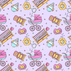 seamless Seamless 3D PBR Texture with Cute Baby Girl Icons and Pastel Motifs texture 8k free download PBR