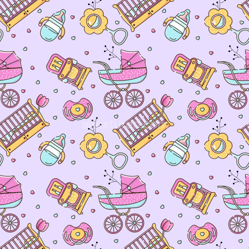 Seamless 3D PBR Texture with Cute Baby Girl Icons and Pastel Motifs