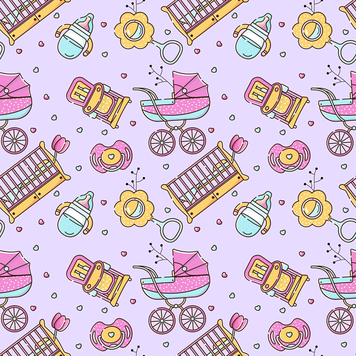 with Cute Baby Girl Icons and Pastel Motifs seamless PBR texture preview