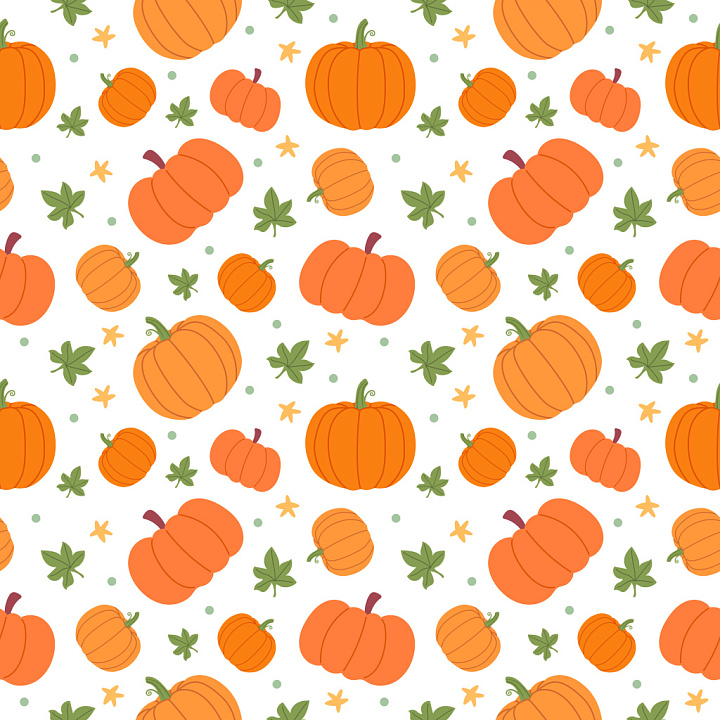 Pattern Featuring Playful Pumpkin Motifs with Green Leaves and Warm Aut… seamless PBR texture preview