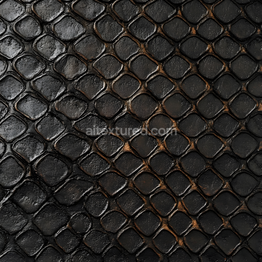 Seamless 3D PBR Reptilian Black Scale Skin Texture with Glossy Surface