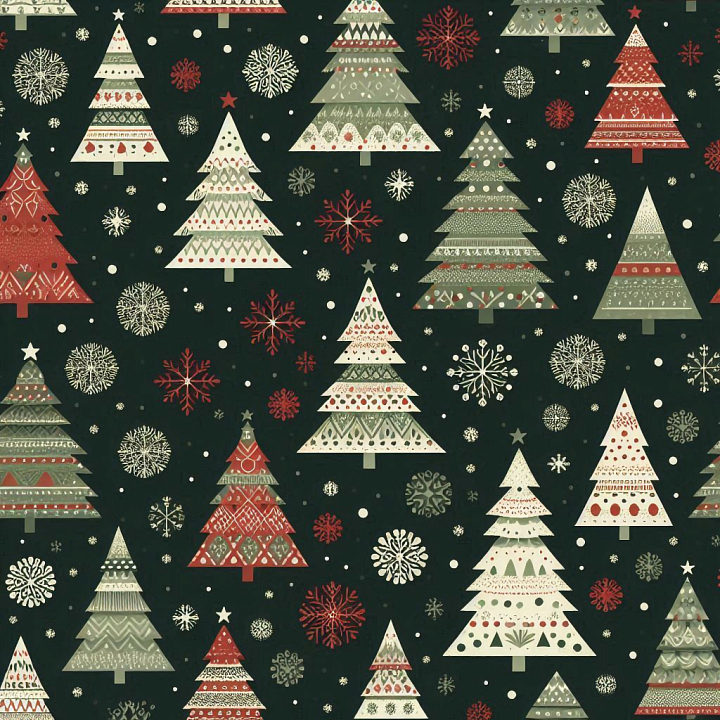 All Christmas Digital paper of Patterned Christmas Trees and Snowflakes… seamless PBR texture preview